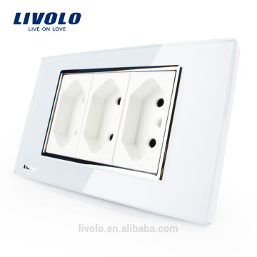 Livolo Brazilian/Italian Standard 3 Pins Socket 118mm*72mm 10A 250V White Wall Powerpoints With Plug VL-C3C3BIT-81